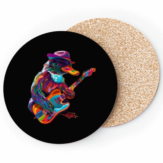 Platypus Mammal Guitar Cowboy Hat Popart Coasters