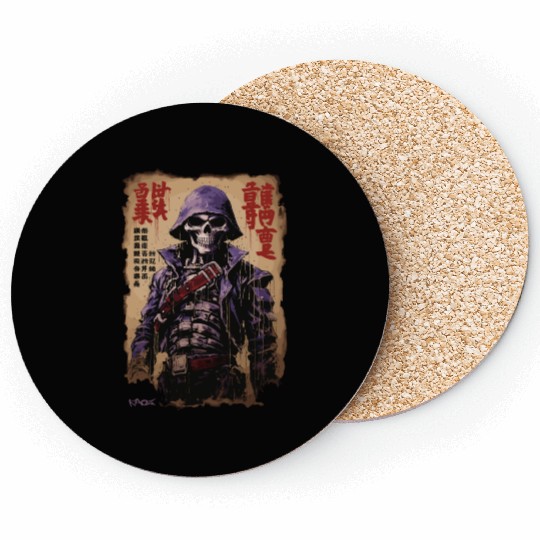 Kanji Japan Skull Samurai Skeleton Poster Coasters