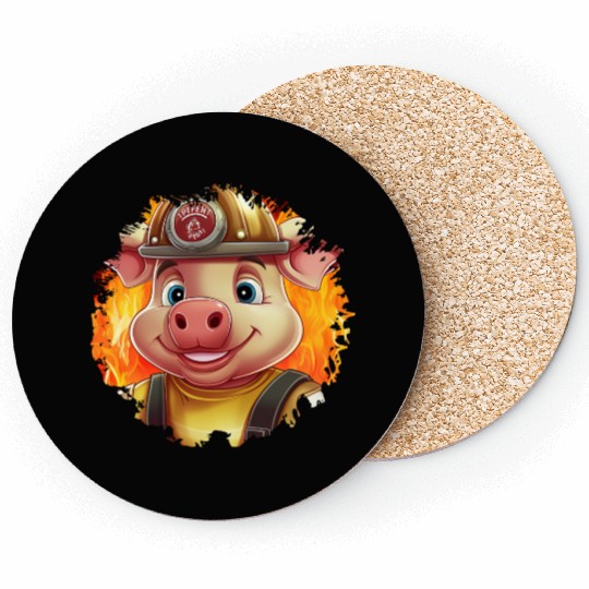 Pig Firefighter Coasters