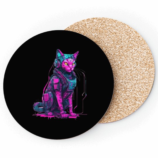 Cyber Warrior Cat Coasters