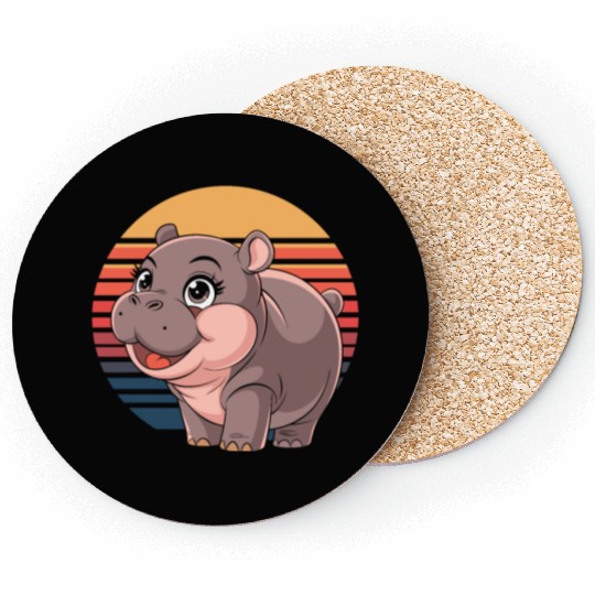 Adorable Moo Deng Hippo Sunset Vibes Coasters