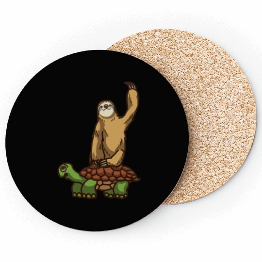 Slothy Napping Sloth Riding Turtle Chilling Sloth Coasters