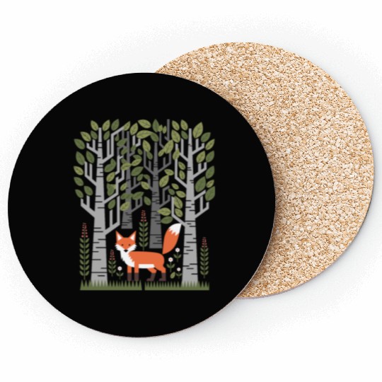 Cottagecore Fox in enchanting Birch Forest Coasters