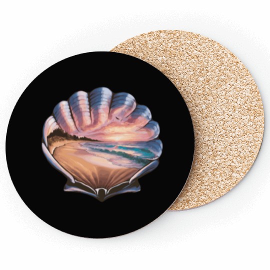 Seashell Beach Scene Serene Ocean Landscape Coasters