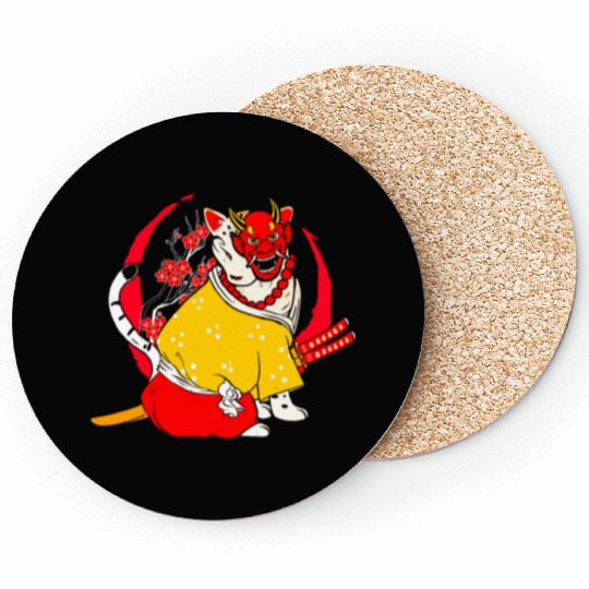 Kanji Japan Katana Oni Ninja Cat Samurai Coasters