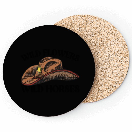 Wild Flowers Wild Horses Cowboy Hat Women's Coasters