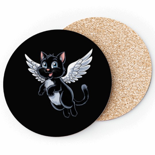 Black Cat with Angel Wings Coasters