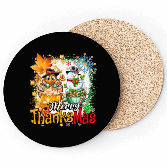 Merry Thanksmas Turkey Snowman Coffee latte cup Coasters