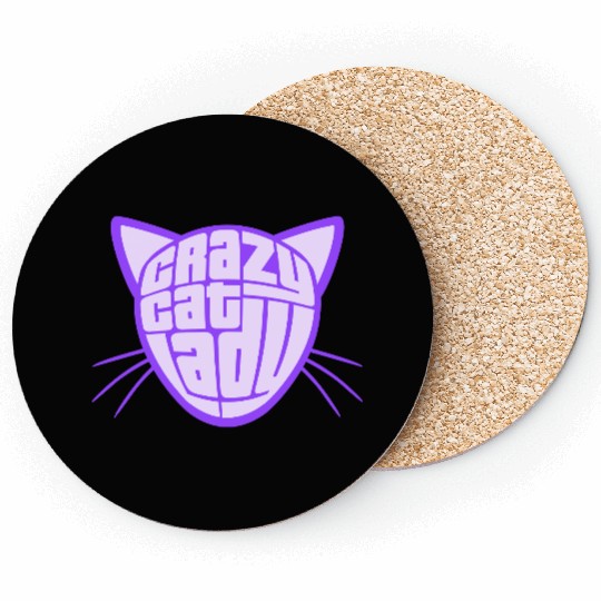 Crazy Cat Lady Text Love Saying Quote Weird Woman Coasters