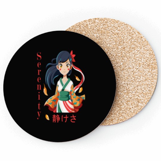 Autumn Serenity - 静けさ Kimono Girl Art Coasters