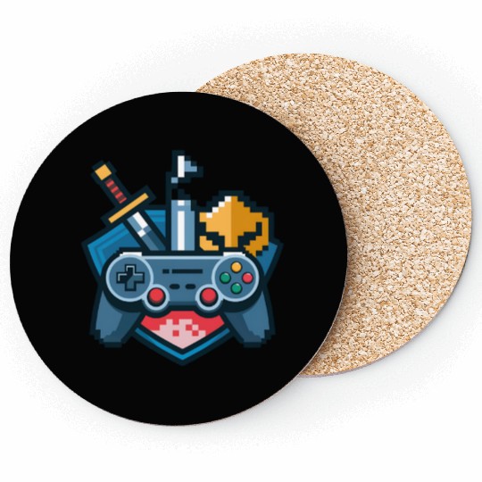 Gaming Logo – Pixel Art Controller and Sword Coasters