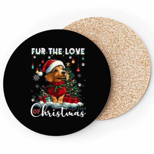 Dachshund Christmas Tree Lights Decorations Dog Coasters