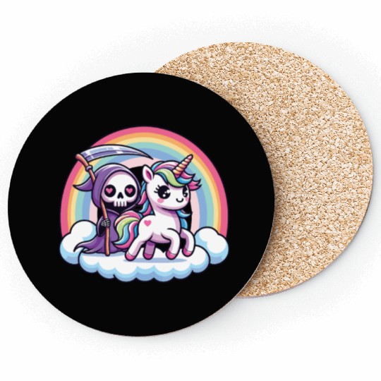 Cute Reaper And Unicorn Rainbow Coasters