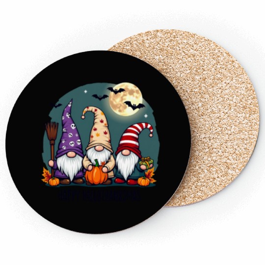 Happy Hallothanksmas Gnomes Celebration with Bats Coasters