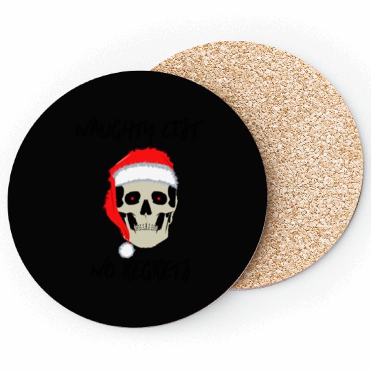 Naughty List No Regrets Santa Skull Coasters