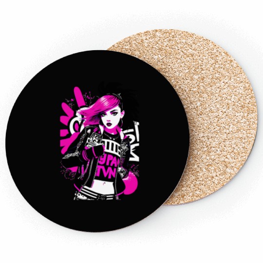 Urban Punk Street Art with Neon Pink Accents Coasters