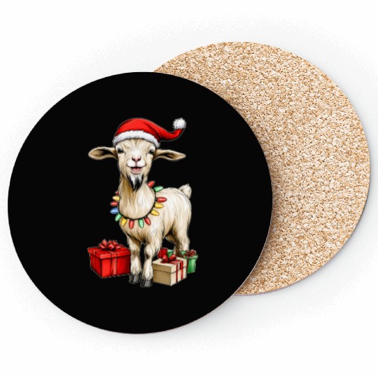 Goat Farm Farmer Christmas Hat Xmas Coasters