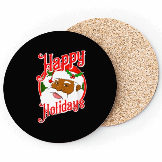 Happy Holidays African American Black Santa Claus Coasters