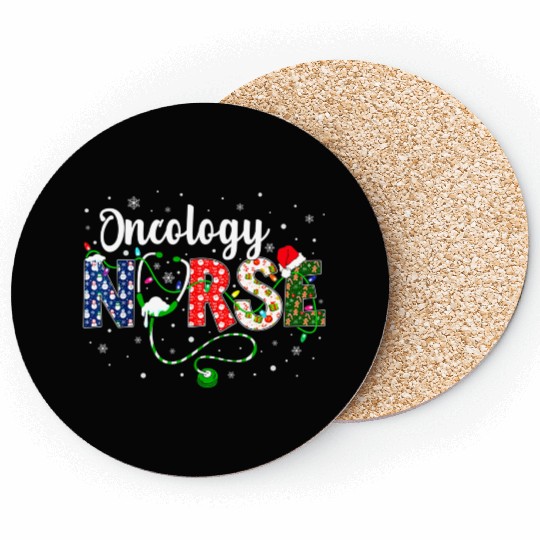 Oncology Nurse Xmas Santa Hat Nurse Christmas Coasters