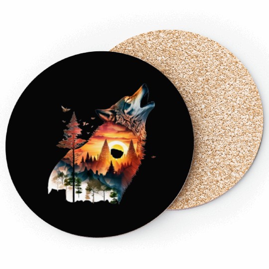 Vintage Wolf Moon Graphic Coasters – Retro 90s