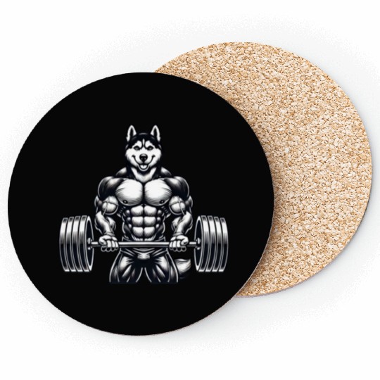 Cool Husky Fitness Bodybuilder Workout Cartoon Coasters