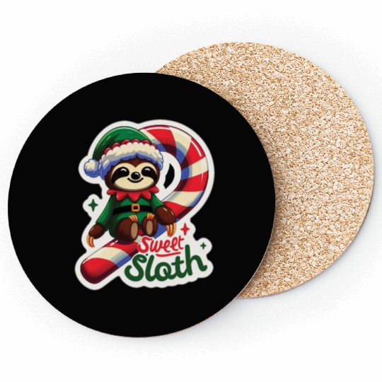 Adorable sloth dressed as an elf Coasters