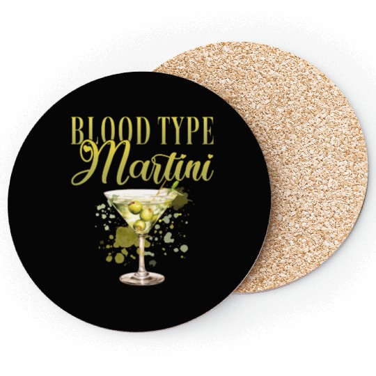 Blood Type Martini Cocktail Bartender Coasters