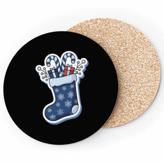Christmas Stocking Candy Canes Blue And White Coasters
