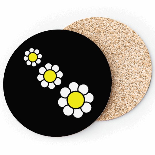 3 White Daisies Flowers Spring Summer Pretty Coasters