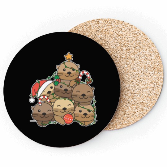 Otter Christmas Tree Funny Animal Christmas Coasters