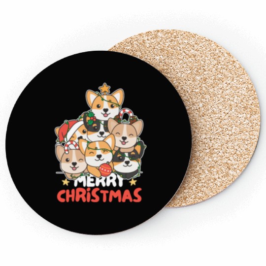 Corgi Christmas Tree Merry Christmas Coasters
