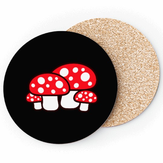Many Mushrooms Red Dots Pattern Fly Agaric Fungus Coasters