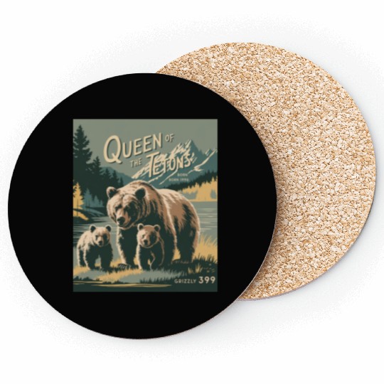 Queen of the Tetons Grizzly 399 Vintage Nature Art Coasters