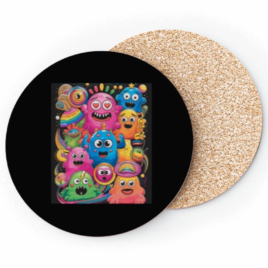 Neon Groovy Monsters Retro Psychedelic Vibes retro Coasters