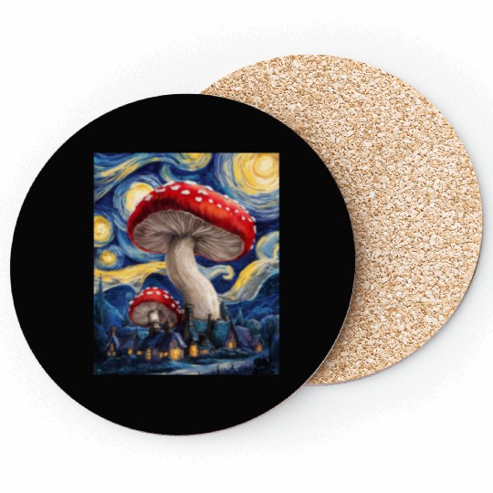 Starry Night Mushroom Surreal Dreamscape nature Coasters