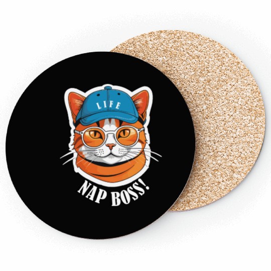 Cat Nap Boss with Cap and Sunglasses Coasters