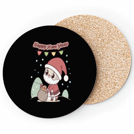 Chibi Santa Happy New Year Celebration Coasters