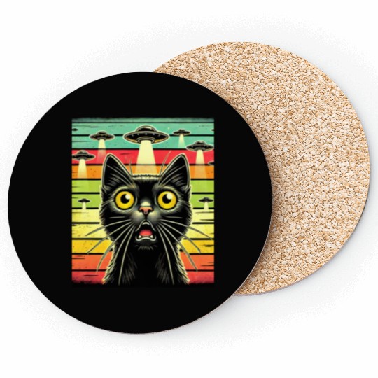 Fun Cat sunset Galaxy Cat Spaceship Alien Cat UFOs Coasters