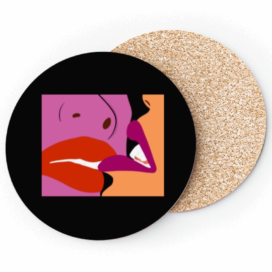 Lesbians Kissing Hand Drawn Art Coasters