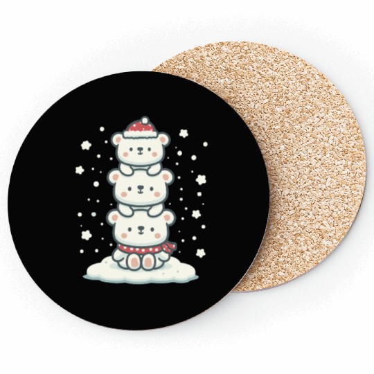 Polar Bear Christmas Tree Funny Animal Xmas Coasters