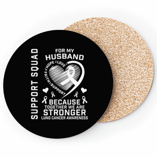 I Wear White Support Husband Lung Cancer Awareness Coasters