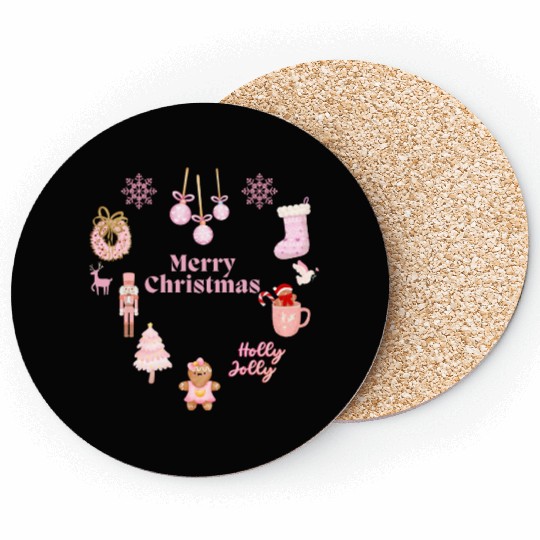 Merry Chrismtas Cute Pink Snowflake Coasters