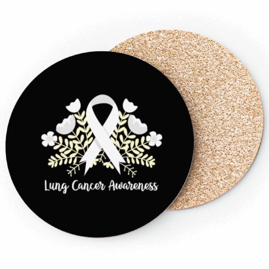 Lung Cancer Awarenss White Ribbon Floral Coasters