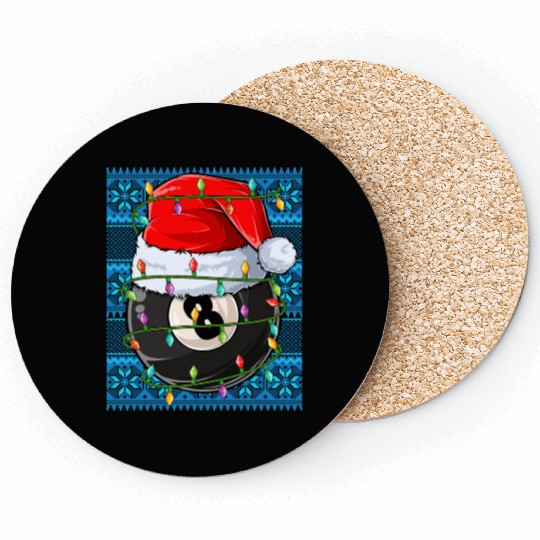 Billiard 8 Ball Christmas Lights Coasters