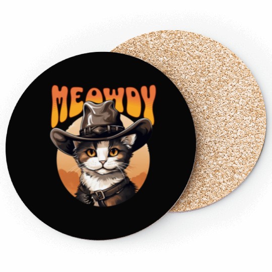 Meowdy Cowboy Cat Funny Howdy Meowdy Cowboy Cat Coasters