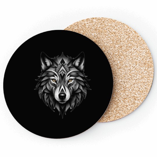 Black and White Geometric Wolf Coasters