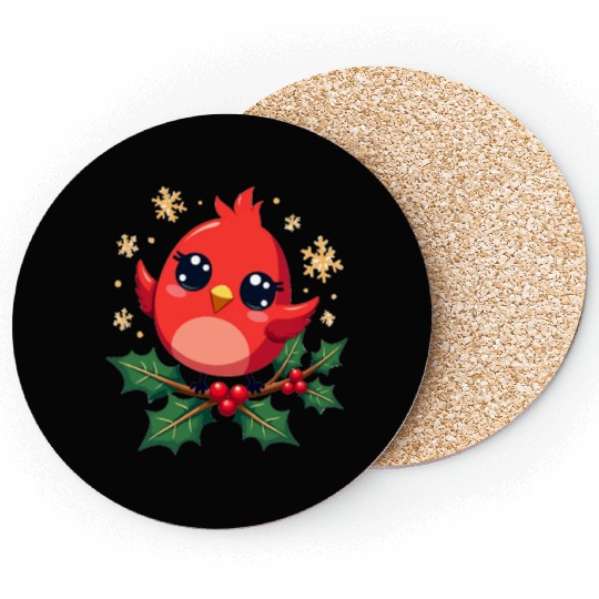Elegant Christmas Cardinal on Holly Branch Coasters
