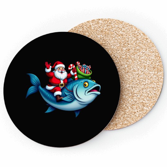 Santa on Bass Merry Fishmas Fishing Christmas Coasters