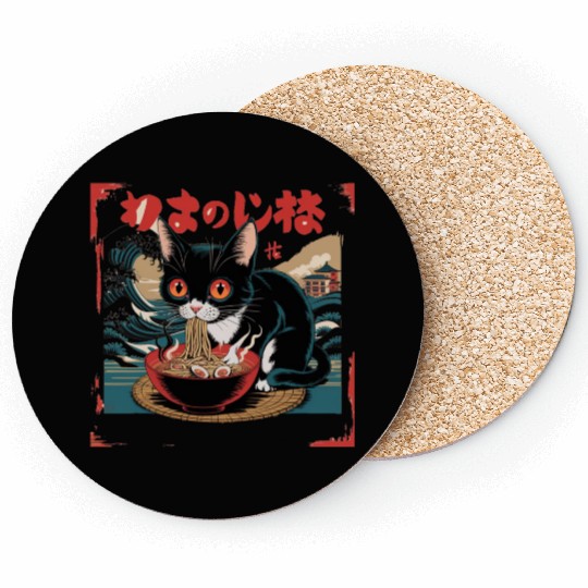 Funny Cat Ramen Japanese Cute Cat Coasters