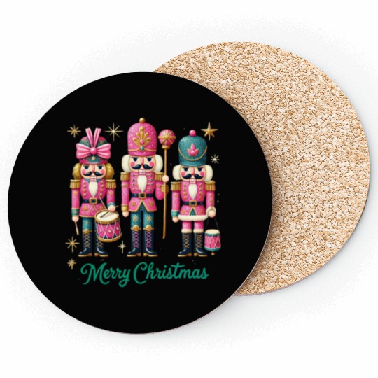 Glitter Nutcracker Friends, Merry Christmas Coasters